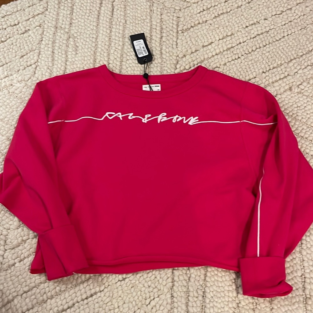 NWT rag and bone bright rose script logo cropped pullover